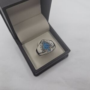 Vtg Blue Turquoise Chip Crushed Mosaic Stone Inlay Arrowhead Silver Ring Size 12
